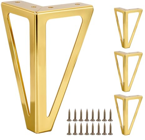 AHANDMAKER Möbelbeine Aus Massivem Metall Iron Triangle Möbelfüße Ersatz Sofabeine Geeignet Für TV Ständer Couchtische Sofaschränke 4 Stück Golden
