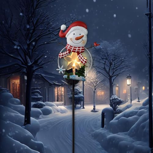Wlinfetity Luz solar de estaca de Papá Noel para jardín, 31.5 pulgadas, decoración navideña de metal al aire libre para patio, camino y entrada, iluminación festiva con sombrero rojo y diseño de acebo