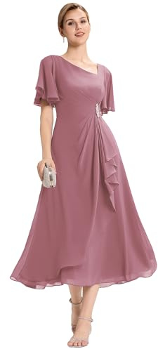 Ever-Pretty Mother of The Bride Dress Maxi Length Asymmetrical Neckline Ruffled Hem EE02463