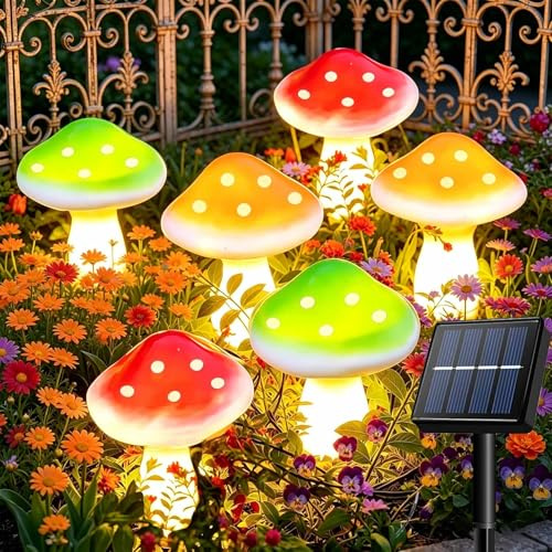 Cozymeow Solar Garden Ornaments Lights 6 LED Mushroom Solar Lights Outdoor Garden, Waterproof Toadstool Stake Light, Outside Landscape Fence Pathway Yard Wedding Party Lawn Patio Backyard Decorations