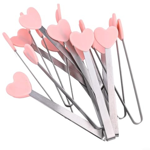 Gdfnmogo Mini pince alimentaire en forme de cœur en acier inoxydable avec embouts en silicone résistant à la chaleur, petite pince de service portable pour barbecue, cuisine