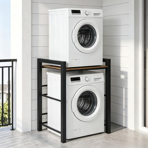 YUODIJIO Waschmaschinenregal Kohlenstoffstahl Konstruktion, Regal über Waschmaschine 3 Höhenverstellbar, Tragfähigkeit 350 kg, Waschmaschinenschrank für Waschmaschine und Trockner (Schwarz)