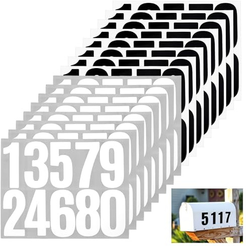 16 Blatt Aufkleber Zahlen Briefkasten 7.62cm Hausnummer Zahlen Klebezahlen Wetterfest Groß 0-9 Vinyl Sticker Selbstklebendes für Postkasten Schilder Hausnummern Mülltonne Schwarz Weiß
