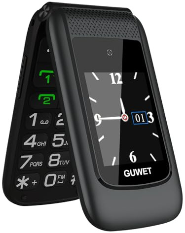 Guwet Seniorenhandy Klapphandy ohne Vertrag,Dual SIM 2G GSM mit SOS-Notruftaste,Rentner Handy Großen Tasten mit 1600mAh Akku,USB-C,2.4+1.77 Dual Display,Schwarz