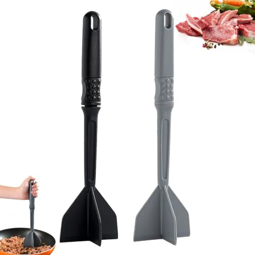 Tritacarne tritato, 2 pezzi, robusto schiacciapatate resistente al calore, multifunzionale, tritatutto portatile da cucina, per tritare e fare purè di carne, verdure (nero 1)
