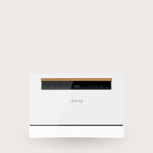 EVVO Lavavajillas Tamaño Compacto, sobremesa o encimera, 6 Servicios, 8 programas, Secado Extra, Programa ECO, Programa Autolavado, Inicio Diferido, Mini D (Blanco)