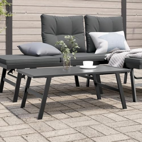 Zeehear trädgårdssoffbord svart av pulverlackerat stål 90 x 45 x 35 cm, väderbeständigt stabilt för terrass, balkong, utomhus, utrymmesbesparande och modernt som sidobord eller loungebord
