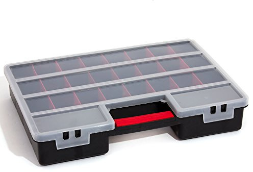 Patrol Sortimentskasten Organizer Kunststoff schwarz 460x325x80 Klarsichtdeckel 26 Fächer