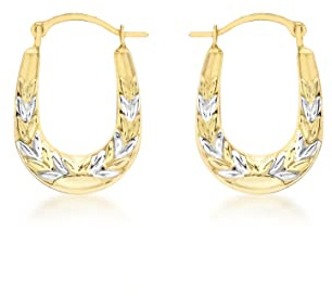 CARISSIMA Women's 9ct 2 Colour Gold Patterned Creole Earrings