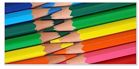 banjado Magnettafel weiß 78 x 37cm / Magnetwand Metall/Magnetpinnwand als Memoboard/Pinnwand Magnettafel Küche, Büro, Kinderzimmer inkl. 4 Magnete & Montageset - Motiv Malstifte