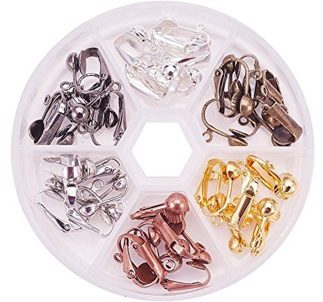 PH PandaHall 36 Pcs 6 Farben Messing Clip-on Ohrring Konverter Komponente 17x14x7mm für nicht durchbohrte Ohren