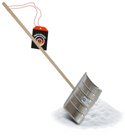 SHW-FIRE | Schneeschieber Aluminium 50x35 cm mit 130 cm Buchen-Ovalstiel, robust und leicht, ideal für effiziente Schneeräumung auf Gehwegen & Zufahrten | Made in Germany
