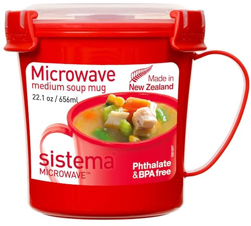 Sistema Microwave Mikrowellen-Suppentasse, mittelgroß | mikrowellenfeste Frischhaltedose | 656 ml | BPA-frei | rot, 1 Stück (1er Pack)