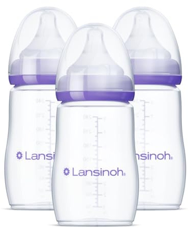 Lansinoh Momma Breastmilk Feeding Bottle with NaturalWave Nipple, 8 Ounce, 3 Count, BPA Free and BPS Free
