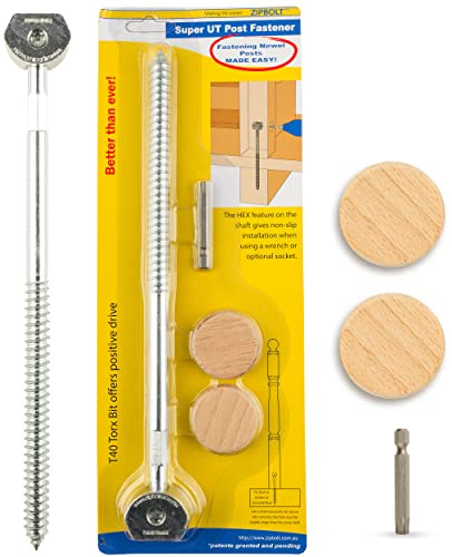 Zipbolt 14.110 Super UT Newel Post Fastener — Quick and Easy Wrench-Free Installation of Staircase Newel Posts, Anchors Post Directly to Wood or Concrete Floor