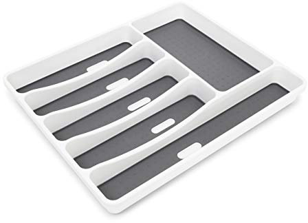 Relaxdays Besteckkasten für Schublade, Besteckeinsatz mit 6 Fächern, Kunststoff, HxBxT: 5x32,5x40,5cm, weiß/anthrazit