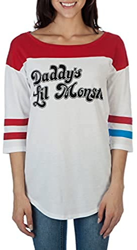 Offiziell DC Comics Selbstmord-Gruppe Harley Quinn Daddys Lil Monster Frau Baseball T-Shirt Weiß XL - DE 42 Weiß