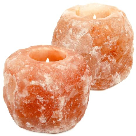 Set von 2 natürlichen Salz Teelicht Kerzenständer - Teelichter enthalten!