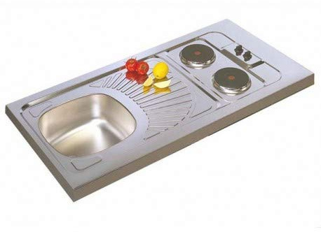 Moderna - Evier cuisinette inox 18-10 lisse a poser avec 2 plaques electriques integrees 120x60x5 cm 1 cuve Ref CPAE120A00