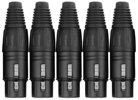 Pronomic XFPLUG Black XLR Stecker female - 5er Pack, Ausführung: 3-polig | Stecker schwarz, Verriegelbar, Spezielles Gehäuse-Design für optimale Griffigkeit, Stabiles Druckguss-Gehäuse, 5 Stück