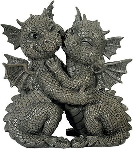 Süsser Gartendrache Liebespaar küsst sich Drache Figur Gartenfigur Liebe