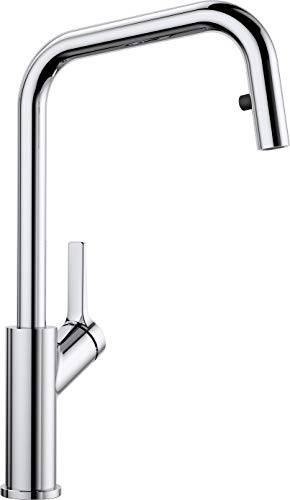 BLANCO JURENA-S | Küchenarmatur in chrom | Mit herausziehbarem Schlauch | [11,1x25,5x39,3 cm] | Gesicherte Wasserqualität & wassersparend | Rückflussverhinderer | Keramik Kartusche | Hochdruck