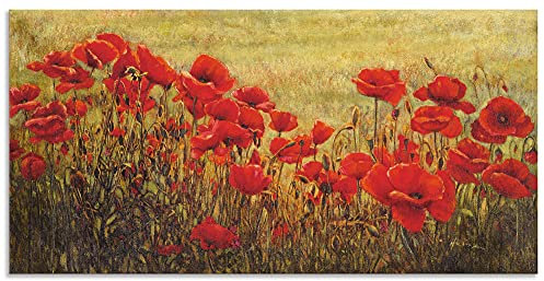 ARTland Wanddeko Wandbild Alu Verbundplatte für Innen & Outdoor Bild 100 x 50 cm Botanik Blumenwiese Mohnblume Malerei Rot Mohnfeld A0YU