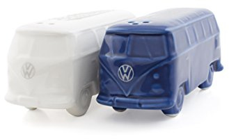 BRISA VW Collection - T1 Bulli Bus Salz- & Pfefferstreuer 2er Set | Volkswagen Gewürzstreuer 3D Auto Modell Deko, Nachfüllbar Esstisch Küche Kochen Camping in Geschenkbox, Keramik, Weiß/Blau