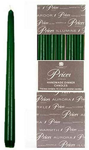 Price's Candles - 10 Venetian Wrapped Dinner Candles - Evergreen - 10 Pack - 7 Hour Burn Time - Unscented - Non-Drip - Solid Colour - Multi-Purpose