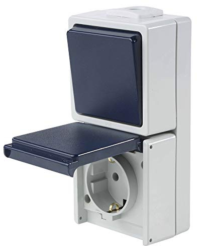 as - Schwabe Aus-und Wechselschalter mit Steckdose - 230V/10A - IP54 | Aufputzsteckdose - Lichtschalter - Feuchtraumsteckdose - UV-beständig - Anschluss Leitungen bis max. 2,5mm² - grau - 62455
