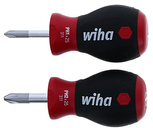 Wiha 31192 - Set di cacciaviti a croce tozza con manico morbido # 1 e # 2 da 1