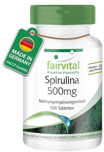 Fairvital | Spirulina Tabletten 500mg - 500 Tabletten - HOCHDOSIERT - VEGAN - Spirulina platensis - ohne Zusatzstoffe