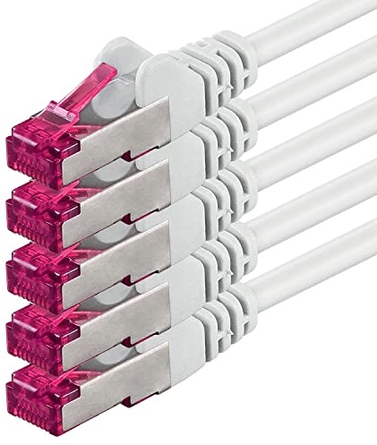 0,5m - blanco - 5 piezas - CAT6a CAT 6a Ethernet LAN cable de red - SET 10 GB/s cable patch CAT6 S-FTP Doble blindado PIMF 500MHz libre de halógenos compatible con CAT5 CAT6a CAT7 CAT8