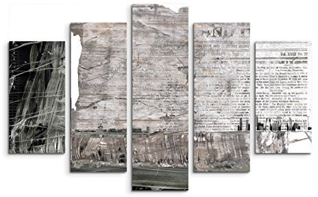 Paul Sinus Art 5 teiliges Wandbild auf Leinwand (Gesamt: H: 100cm B: 160cm) Keilrahmenbild Canvas Fotodruck Leinwandbild Leinwanddruck Kunstdruck Wandbild schwarz grau weiß Grunge