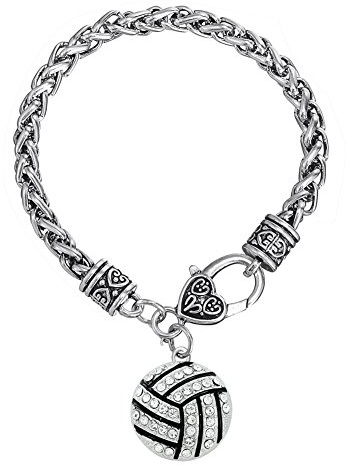 TEAMER Bracciale sportivo smaltato Collana, cristallo, con pallavolo, chiusura a moschettone, gioielli da tifoso