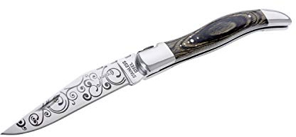 LAGUIOLE - Klappmesser Klinge bedruckt Tattoo Holzgriff Pakka Holz grau braun - Edelstahl, Pakka Holz grau - Klappmesser für den täglichen Gebrauch - Geschenkbox