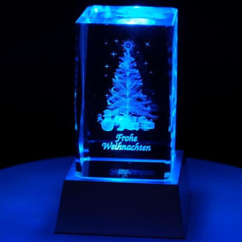 Kaltner Präsente Stimmungslicht - Das perfekte Geschenk: LED Kerze/Kristall Glasblock / 3D-Laser-Gravur Weihnachtsbaum, Weihnachtsbeleuchtung, LED Weihnachtsdeko Innen/Frohe Weihnachten