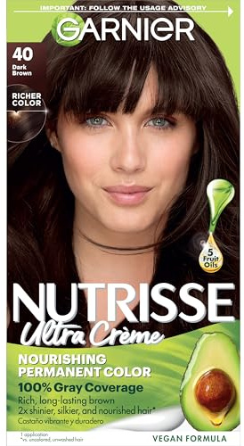 Garnier Nutrisse Ultra Crème Hair Color, Permanent Hair Dye with 100% Gray Coverage, Vegan & Cruelty-Free, 40 Dark Brown (Dark Chocolate), 1 Count