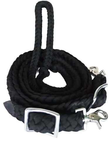 Challenger Western Nylon Braided Roping Knotted Barrel Reins Black 60708