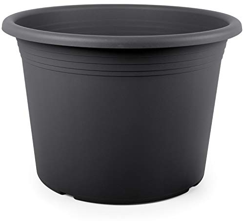 Floralo Blumentopf Cilindro rund, 45 cm Durchmesser x 32 cm, anthrazit, wetterfestes Pflanzgefäß aus UV-beständigem Kunststoff, grau (dunkel) 1x