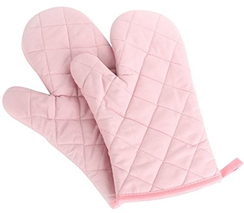 Veewon 1 Pair Baking Gloves Thick Heat Resistant Insulation Heat Proof Cotton Oven Glove Pot Holder Cooking Mitts Kitchen Essential (Pink)