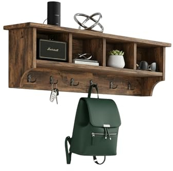 Alaterre Furniture Pomona Entryway Coat Rack – Rustic Farmhouse 48-Inch Wall-Mounted Coat Rack with 6 Double Hooks & 4 Open Cubbies – Solid Wood Mudroom Storage for Entryway or Hallway (Rustic Brown)