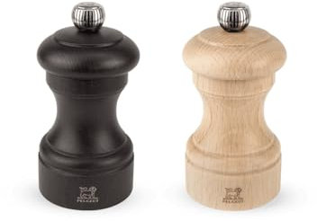 PEUGEOT - Mühlenset Bistro 10 cm Pfeffermühle und Salzmühle - Stahlmahlwerk - Klassische Mahlgradeinstellung - Aus Holz mit PEFC-Siegel - Schwarz Natur