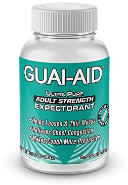200 Guai-Aid 600mg Ultra-Pure Guaifenesin CR Capsules for All-Day Everyday Mucus Relief. Controls phlegm, Cough, Chest Congestion, colds & flu.