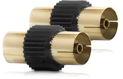 CableMountain Coaxial TV Aerial Connector | 24K Gold Plated Female to Female Coaxial Cable Connectors, Aerial Adapter for RF Coax Cable, Free View | Black (Pack of 2)