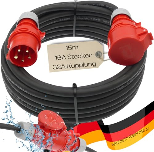 netbote24 CEE-Adapterkabel Starkstromkabel Verlängerungskabel Kraftstromkabel Adapterleitung 16A PCE-Stecker auf 32A Dose Buchse 5 polig H07RN-F 5X2,5 400V 15m