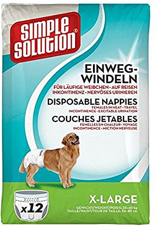 Simple Solution Disposable Dog Diapers for Female Dogs, Super Absorbent Leak-Proof Fit with Wetness Indicator for Excitable Urination, Incontinence or females in heat - 12 pack