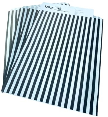 Bag It Plastics | Candy Stripe Paper Sweet Bags | Black | 14 x 250mm | Pack of 100 | Sweet & Popcorn Bags | Premium UK Made!