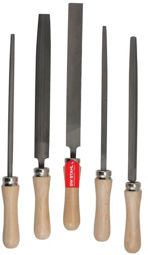SW-Stahl 90902SB Werkstattfeilensatz I 5-teilig I 300 mm I Werkstattfeilen Set I Feilen Set für Metall I Holzgriff