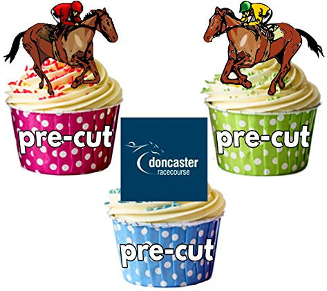AK Giftshop PRE-CUT Horse Racing Doncaster Mix - Edible Cupcake Toppers/Cake Decorations (Pack of 12)